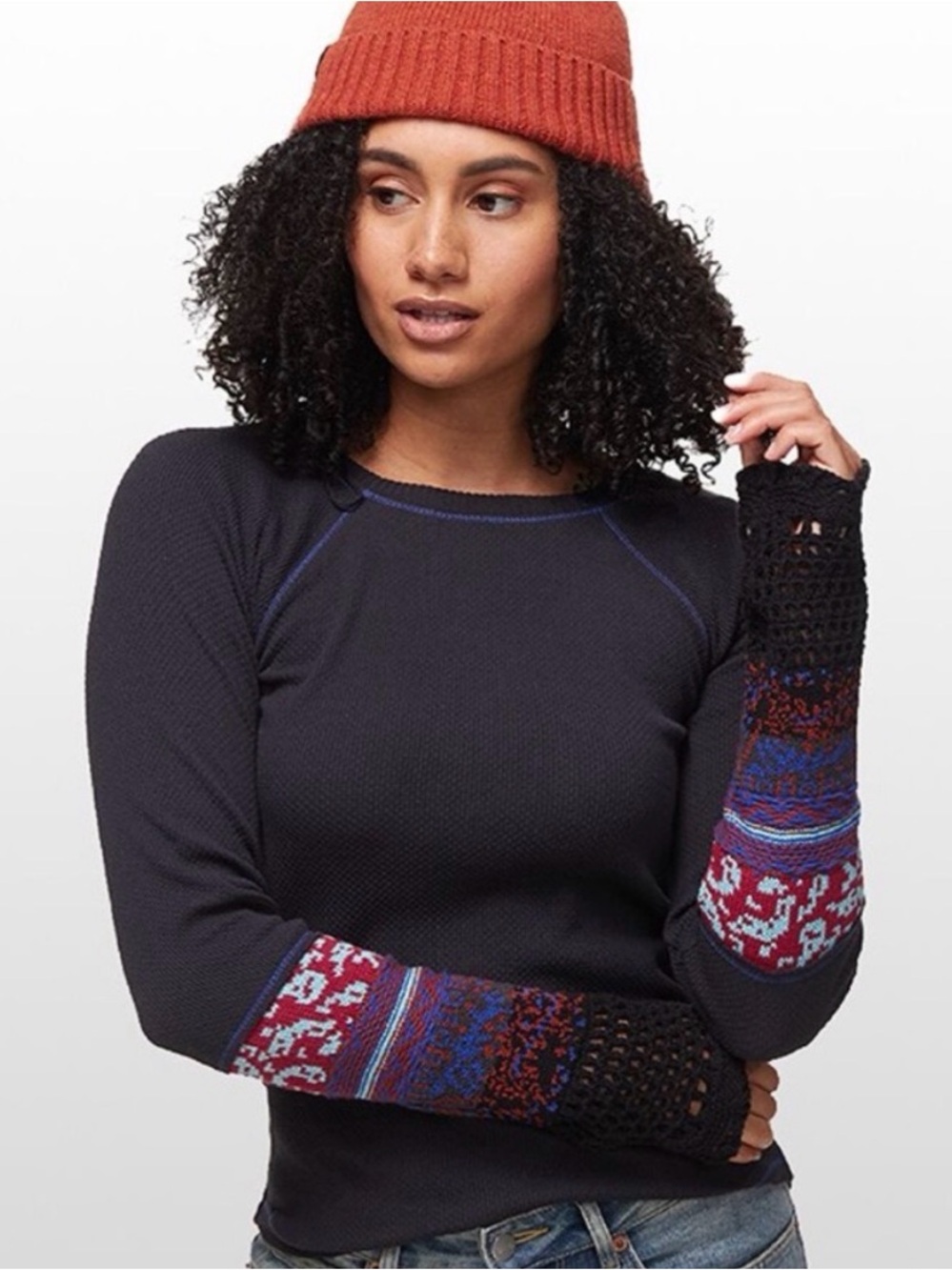 Free People In The Mix Cuff Thermal Midnight Blue Cotton
Blend Top Size XS